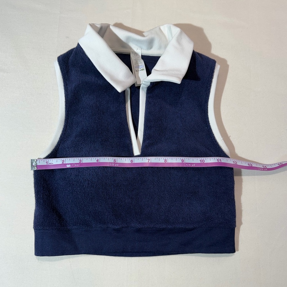 OFFLINE by Aerie Terry Cloth Polo Crop Top Navy Blue Sz M Athleisure Tennis Core - Picture 3 of 7